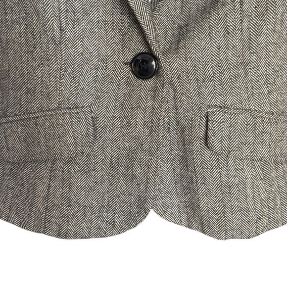 Stooshy Blazer Womens Medium Herringbone Gray Black 3/4 Puff Sleeve Button Y2K - Picture 2 of 7
